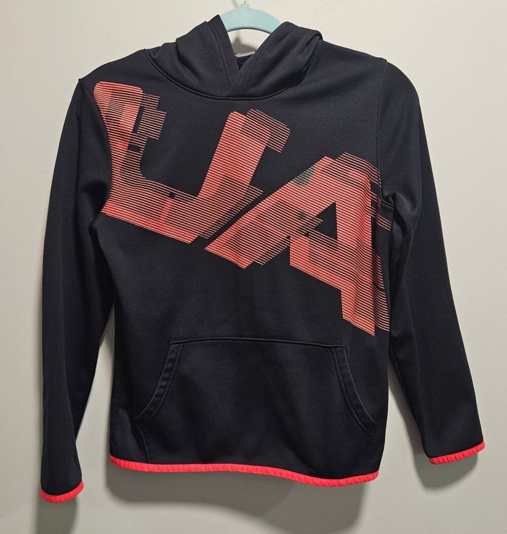 Boys Under Armour Hoodie Loose Fit Cold Gear Youth Large Black &  Red